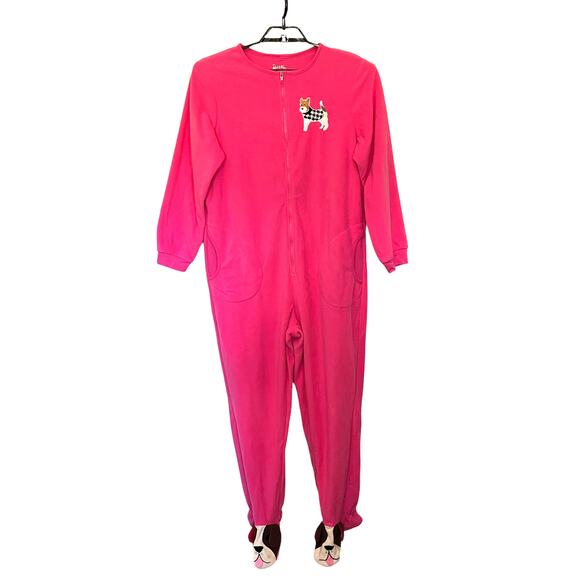 Nick & Nora One Piece Fleece Footie Womens Sleeper Pjs Size Large Terrier Dog - Picture 1 of 12